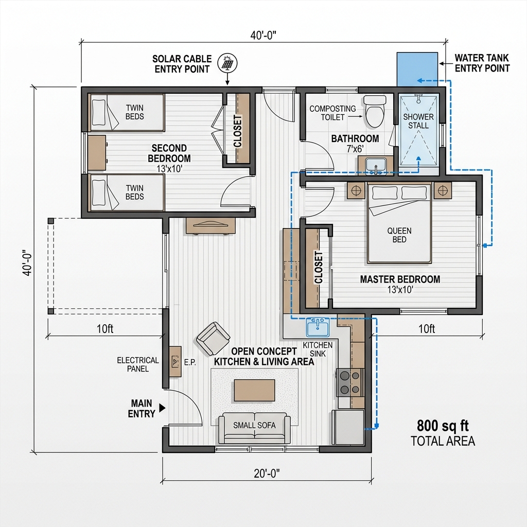 40ft container home floor plan
